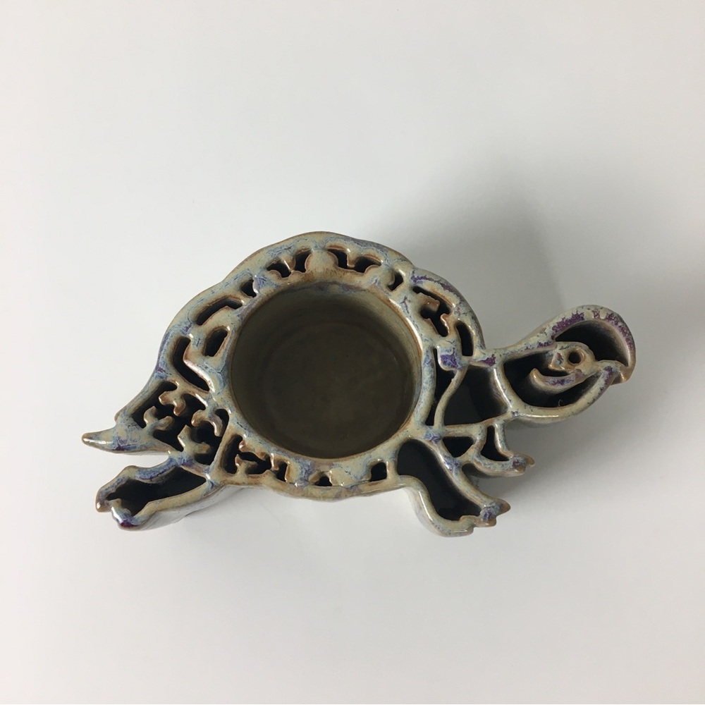 Bay Pottery CandlePots Turtle Terrapin Votive Drip Glaze Candle Holder Planter